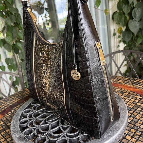 Brahmin Tabitha Sarastro Onyx Croc Embossed Leather Shoulder Bag New! - Picture 8 of 9